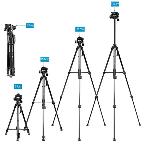 Puluz stativ / kamerastativ 360° + mobilholder - Aluminium 550-1390mm