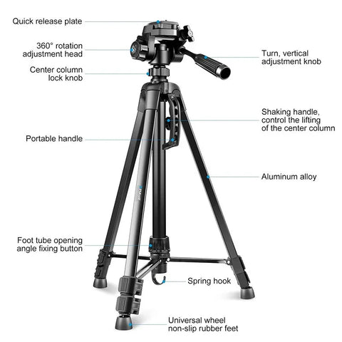 Puluz stativ / kamerastativ 360° + mobilholder - Aluminium 550-1390mm