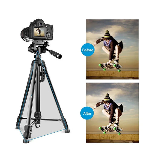 Puluz stativ / kamerastativ 360° + mobilholder - Aluminium 550-1390mm