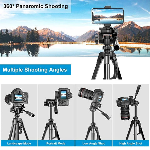 Puluz stativ / kamerastativ 360° + mobilholder - Aluminium 550-1390mm