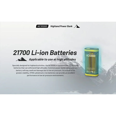 Nitecore NC10000 Highland Powerbank - Bærbart batteri Dual LED - 10000mAh, 1xUSB-C, QC 3.0 / PD 20W, 5V, 3A