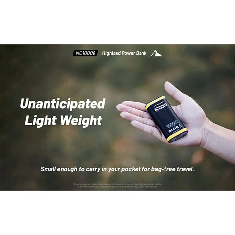 Nitecore NC10000 Highland Powerbank - Bærbart batteri Dual LED - 10000mAh, 1xUSB-C, QC 3.0 / PD 20W, 5V, 3A