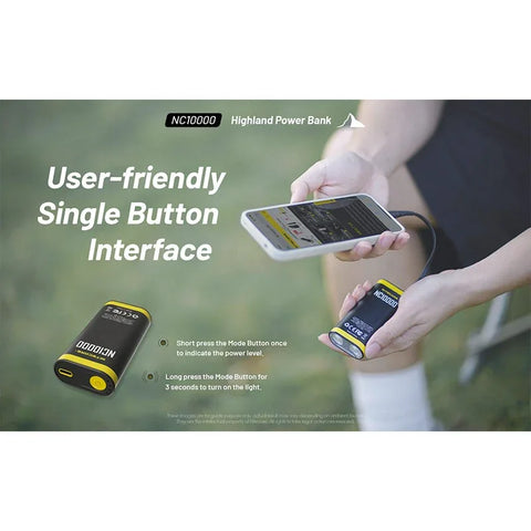 Nitecore NC10000 Highland Powerbank - Bærbart batteri Dual LED - 10000mAh, 1xUSB-C, QC 3.0 / PD 20W, 5V, 3A