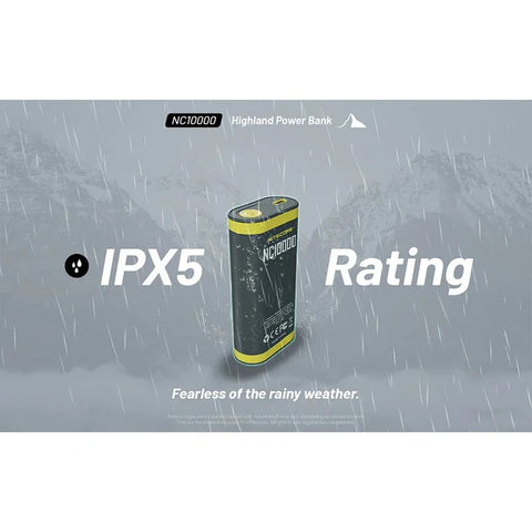 Nitecore NC10000 Highland Powerbank - Bærbart batteri Dual LED - 10000mAh, 1xUSB-C, QC 3.0 / PD 20W, 5V, 3A