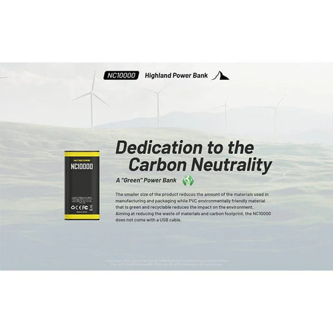 Nitecore NC10000 Highland Powerbank - Bærbart batteri Dual LED - 10000mAh, 1xUSB-C, QC 3.0 / PD 20W, 5V, 3A
