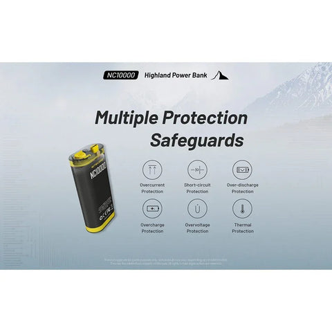 Nitecore NC10000 Highland Powerbank - Bærbart batteri Dual LED - 10000mAh, 1xUSB-C, QC 3.0 / PD 20W, 5V, 3A