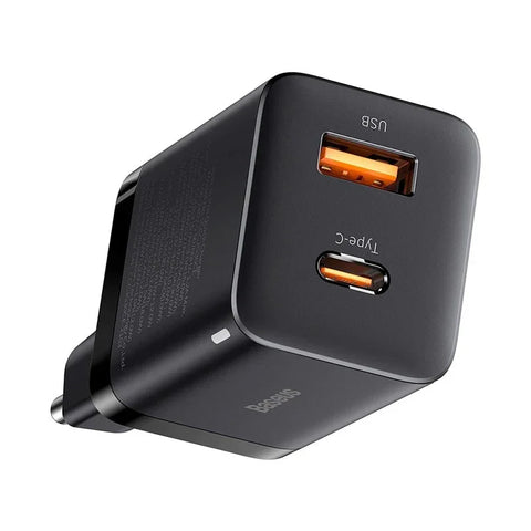 Baseus Super Si Pro Quick Charger - Vægoplader - Hurtigoplader QC3.0 / PD 30W - 100-240V til USB - 2xUSB Type A/C - Sort