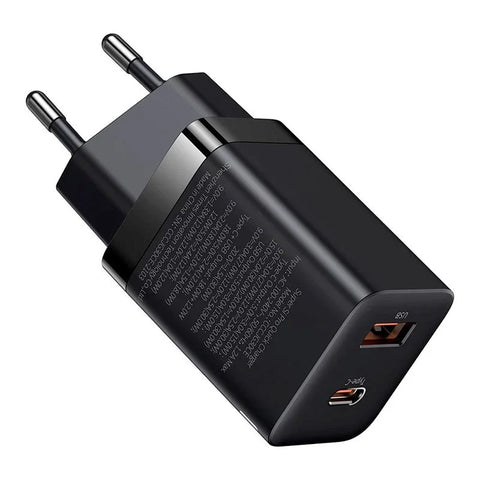 Baseus Super Si Pro Quick Charger - Vægoplader - Hurtigoplader QC3.0 / PD 30W - 100-240V til USB - 2xUSB Type A/C - Sort