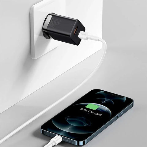 Baseus Super Si Pro Quick Charger - Vægoplader - Hurtigoplader QC3.0 / PD 30W - 100-240V til USB - 2xUSB Type A/C - Sort