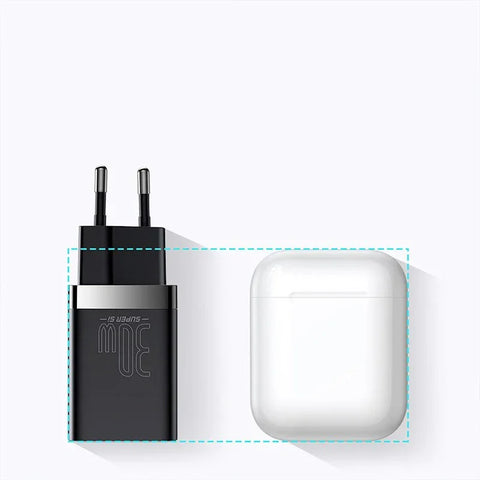 Baseus Super Si Pro Quick Charger - Vægoplader - Hurtigoplader QC3.0 / PD 30W - 100-240V til USB - 2xUSB Type A/C - Sort