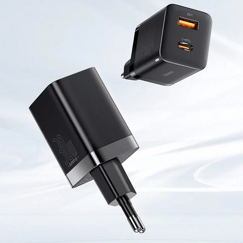 Baseus Super Si Pro Quick Charger - Vægoplader - Hurtigoplader QC3.0 / PD 30W - 100-240V til USB - 2xUSB Type A/C - Sort