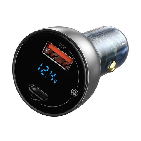 Baseus Particular Digital Display Bil - Hurtigoplader Bil QC4+ / PPS 65W - 2xUSB Type A/C, Med Display - Grå