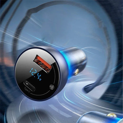 Baseus Particular Digital Display Bil - Hurtigoplader Bil QC4+ / PPS 65W - 2xUSB Type A/C, Med Display - Grå
