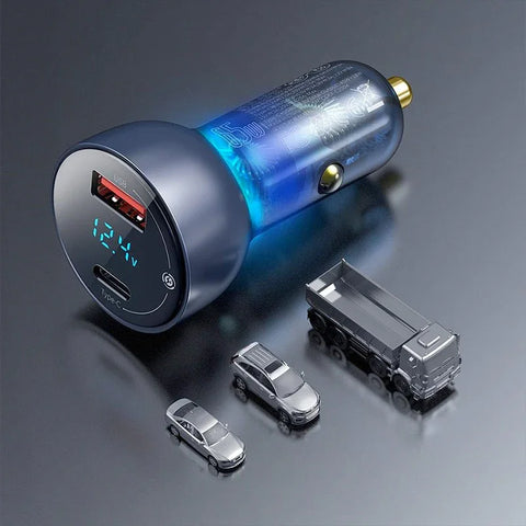 Baseus Particular Digital Display Bil - Hurtigoplader Bil QC4+ / PPS 65W - 2xUSB Type A/C, Med Display - Grå