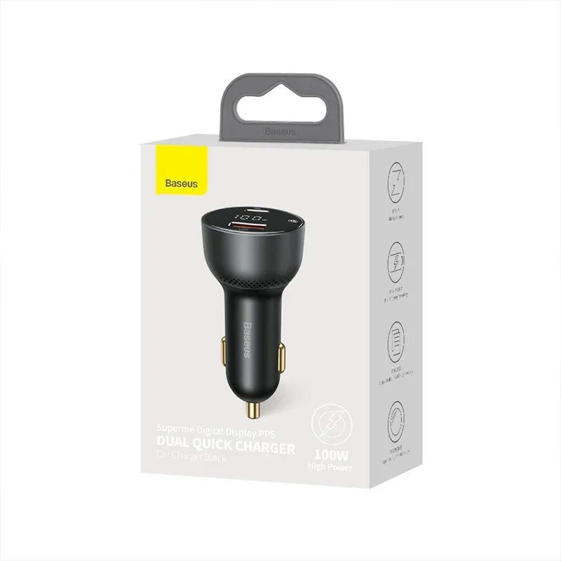 Baseus Supreme Digital Display Car - Snabbladdare Bil PPS 100W - 2xUSB Typ A/C, Med Display - Svart - Action King
