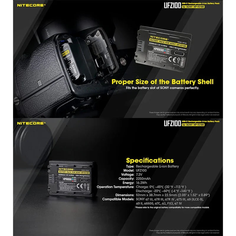 Nitecore UFZ100 – USB-C Laddbart Batteri till Sony NP-FZ100 - Action King