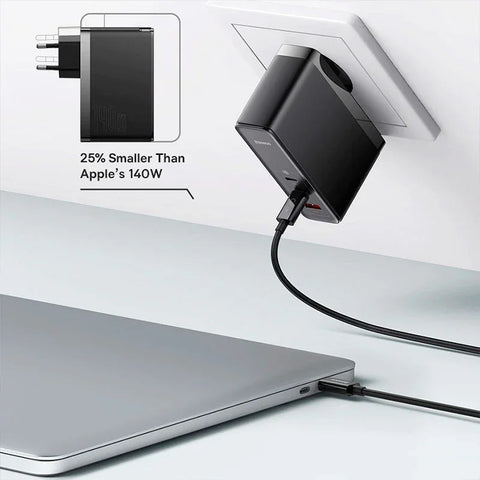 Baseus GaN5 Pro 140W Vægoplader - Vægoplader - Hurtigoplader PD/QC/PPS - 110-240V til USB - 3xUSB Type A/C - Sort