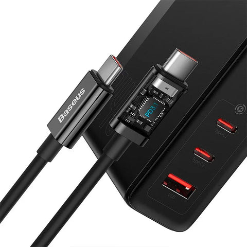 Baseus GaN5 Pro 140W Vægoplader - Vægoplader - Hurtigoplader PD/QC/PPS - 110-240V til USB - 3xUSB Type A/C - Sort