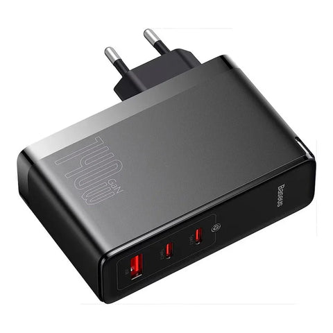Baseus GaN5 Pro 140W Vægoplader - Vægoplader - Hurtigoplader PD/QC/PPS - 110-240V til USB - 3xUSB Type A/C - Sort