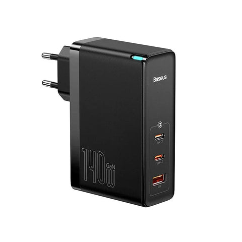 Baseus GaN5 Pro 140W Vægoplader - Vægoplader - Hurtigoplader PD/QC/PPS - 110-240V til USB - 3xUSB Type A/C - Sort