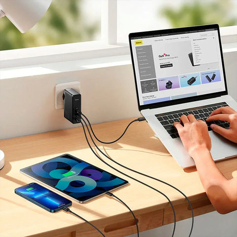 Baseus GaN5 Pro 140W Vægoplader - Vægoplader - Hurtigoplader PD/QC/PPS - 110-240V til USB - 3xUSB Type A/C - Sort
