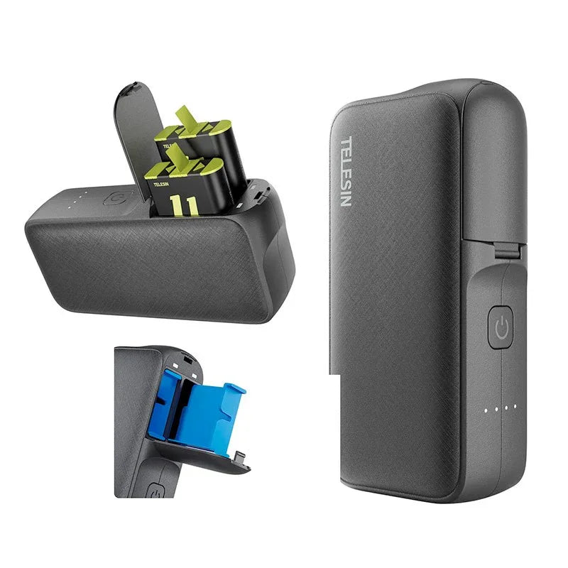 Telesin GoPro Multi-Batteriladdare och Powerbank 10000mAh med förvaring batterier - Dubbel - för GoPro Hero12/11/10/9/8/7/6/5 - Action King