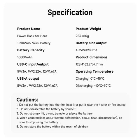 Telesin GoPro Multi-Batterioplader og Powerbank 10000mAh med akkumulatorer - Dobbelt - til GoPro Hero12/11/10/9/8/7/6/5