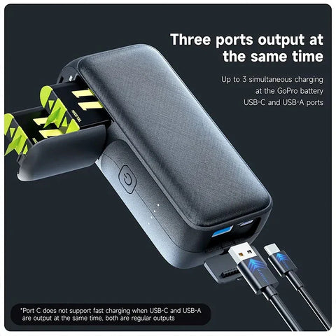Telesin GoPro Multi-Batterioplader og Powerbank 10000mAh med akkumulatorer - Dobbelt - til GoPro Hero12/11/10/9/8/7/6/5