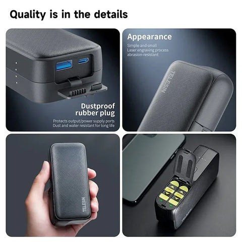 Telesin GoPro Multi-Batterioplader og Powerbank 10000mAh med akkumulatorer - Dobbelt - til GoPro Hero12/11/10/9/8/7/6/5