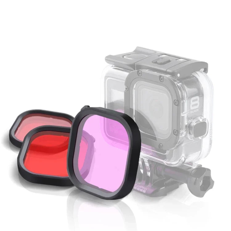 Pink Purple Red 3 Color Square Housing Diving Lens Filter Kits for GoPro HERO8 Black Original Waterproof Housing - Action King