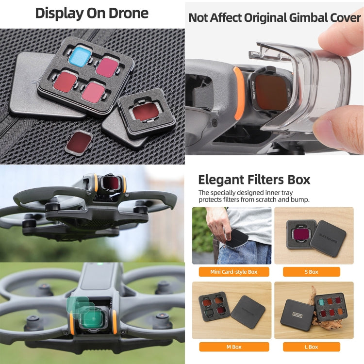 Til DJI Avata 2 Sunnylife kameralinsefilter, MCUV, ND8, ND16, ND32, ND64, ND128, 4 i 1 ND8/16/32/64, 5 i 1 ND8/16/32/64/128, 4 i 1 MCUV ND8/16/32, 6 i 1 MCUV ND8/16/32/64/128