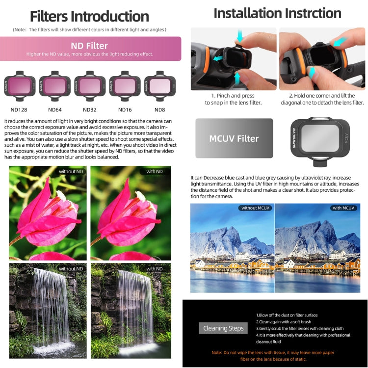 Til DJI Avata 2 Sunnylife kameralinsefilter, MCUV, ND8, ND16, ND32, ND64, ND128, 4 i 1 ND8/16/32/64, 5 i 1 ND8/16/32/64/128, 4 i 1 MCUV ND8/16/32, 6 i 1 MCUV ND8/16/32/64/128