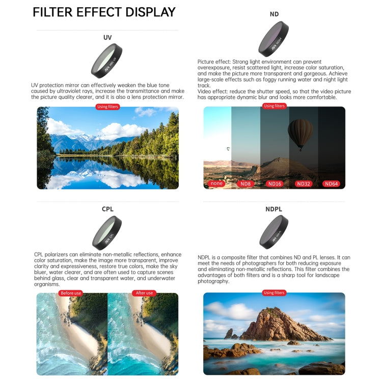 Til DJI Neo JSR KB-serien drone linsefilter, MCUV, CPL, ND8, ND16, ND32, ND64, ND8PL, ND16PL, ND32PL, ND64PL, NIGHT, STAR, Sort tåge 1/4, Stribetegning Blå, 3 i 1 CPL ND8/16, 4 i 1 CPL ND8 Børstet sort tåge, 4 i 1 ND8-64, 6 i 1 ND8-64 CPL STAR ...