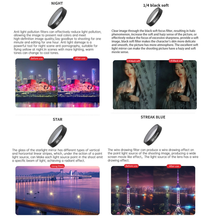 Til DJI Neo JSR KB-serien drone linsefilter, MCUV, CPL, ND8, ND16, ND32, ND64, ND8PL, ND16PL, ND32PL, ND64PL, NIGHT, STAR, Sort tåge 1/4, Stribetegning Blå, 3 i 1 CPL ND8/16, 4 i 1 CPL ND8 Børstet sort tåge, 4 i 1 ND8-64, 6 i 1 ND8-64 CPL STAR ...