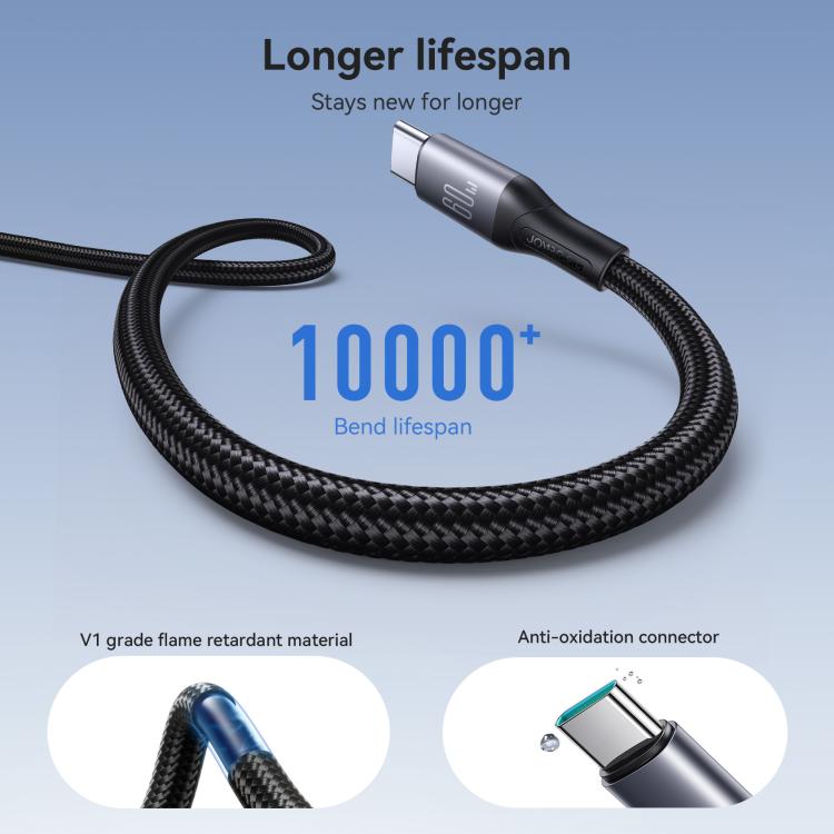 JOYROOM USB-C Laddkabel för Snabbladdning 60W, visar vit kabel med silverfärgade kontakter.