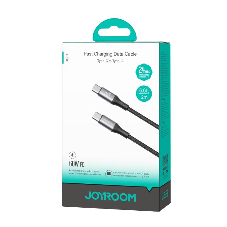 JOYROOM USB-C Laddkabel för Snabbladdning 60W, svart, ansluts till mobil för snabb laddning.
