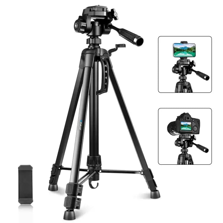 PULUZ aluminium stativ med telefonhållare, 55-139cm, med 3D-huvud. Perfekt för selfie & live.