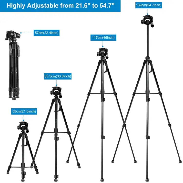 PULUZ aluminium stativ med telefonhållare, 55-139cm, för selfies/streaming.