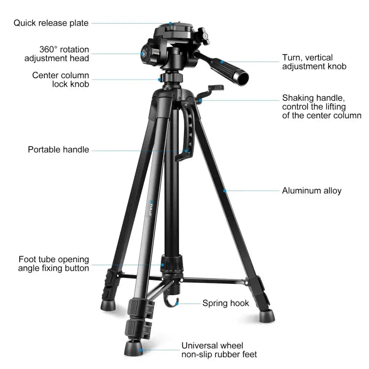 PULUZ aluminium stativ med telefonhållare, 55-139cm. Perfekt för selfie, live, foto, video.