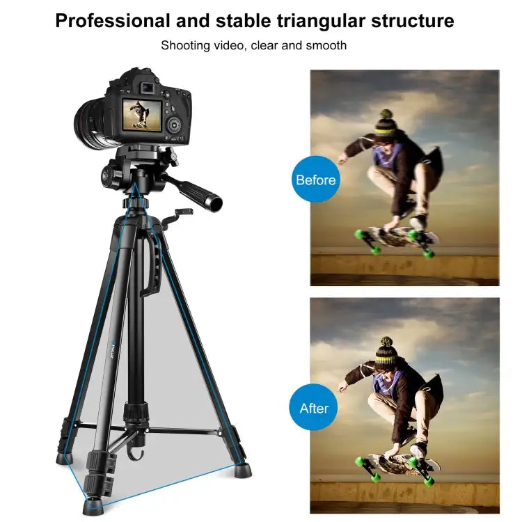 PULUZ aluminium stativ med telefonhållare, 55-139cm. Perfekt för selfie, live, video.