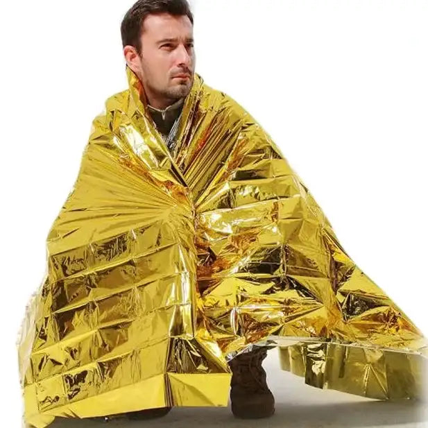 Compact Lightweight Aluminized Windproof Waterproof Emergency Blanket Body Wrap Survival Sheet for Outdoor 140 x 210cm - Action King