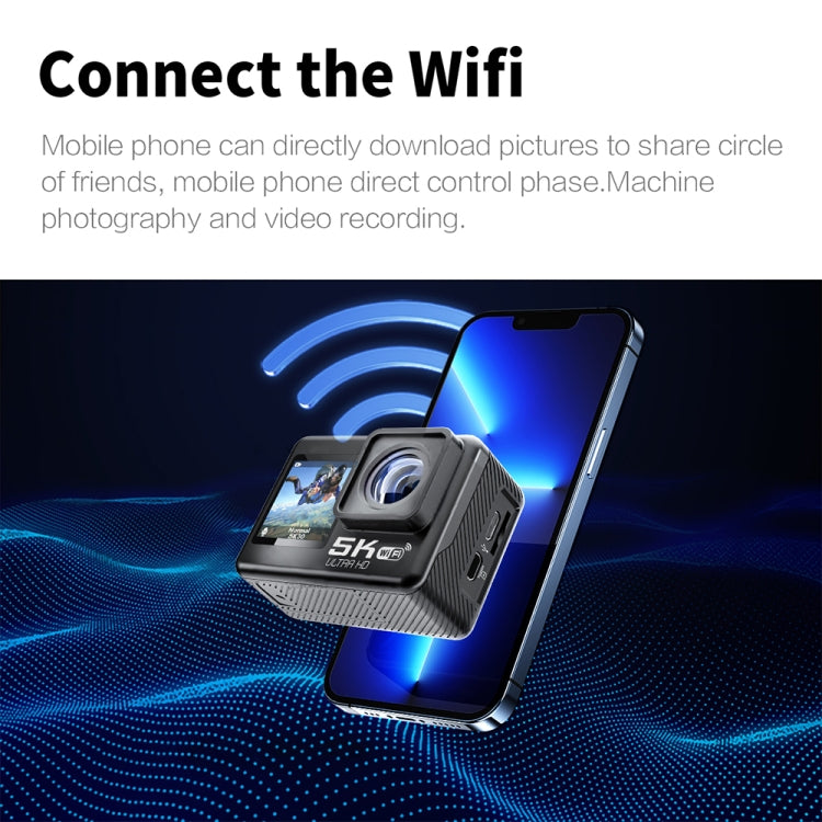 5K Actionkamera med dubbla skärmar, 5K/30FPS WIFI HD, anti-shake, perfekt för äventyr.