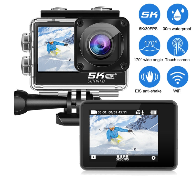 5K/30FPS WIFI HD Anti-Shake actionkamera med dubbla skärmar. Filma i 5K.