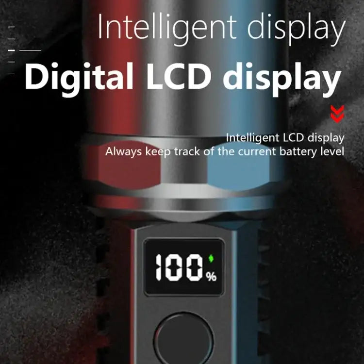 Rechargeable LED Flashlight with Zoom and LCD Display – 3000 mAh