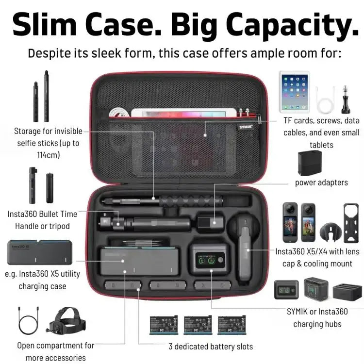 For Insta360 X5 / X4 Camera SYMIK Large Capacity Storage Bag Handbag Messenger Carrying Case - Action King