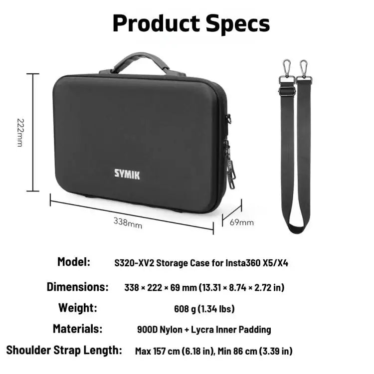 For Insta360 X5 / X4 Camera SYMIK Large Capacity Storage Bag Handbag Messenger Carrying Case - Action King