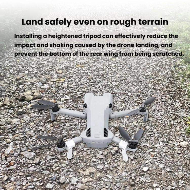 Fällbart landningsställ i kolfiber för DJI Mini 5 Pro – viktiga tillbehör för propellerskydd och kamera.