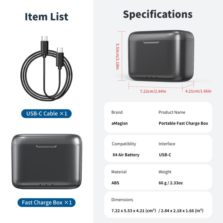 Insta360 X4 Air AMagisn - Insta360 X4 opladningsetui til hurtig opladning