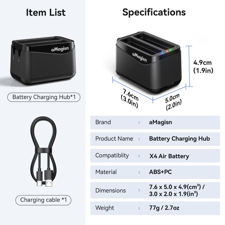 Dobbelt batterioplader til Insta360 X4
