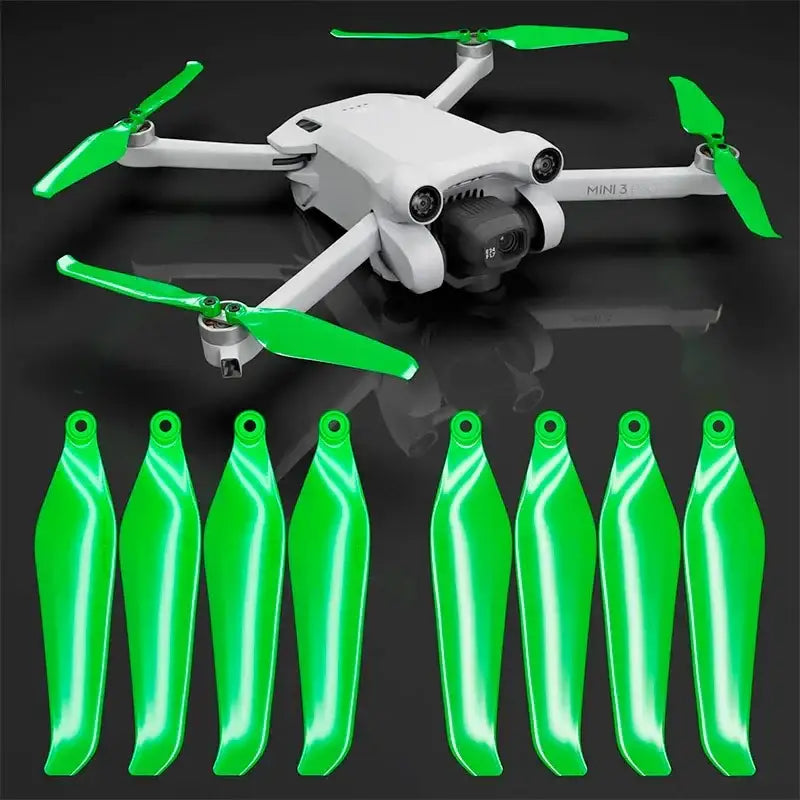 Gröna Master Airscrew lågbruspropellrar till DJI Mini 3/4 Pro i 4-pack för tystare flygning.